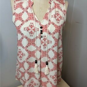 Jolt Red and White Patterned Blouse